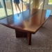 94x47 Brown Boat Shaped Boardroom Table w/ Angle Legs, Some Wear